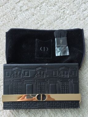 Dior Black Embossed Velvet Compact with Gold Bar